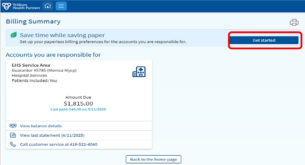Billing Summary Page